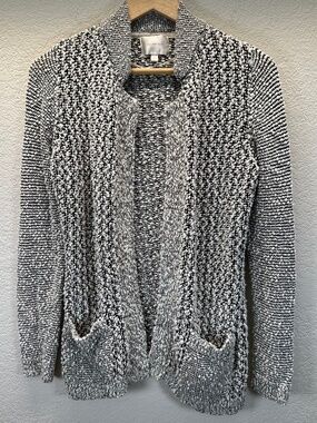 Skies Are Blue Cream & Black Marled Knit Open Front Cardigan Sweater Small
